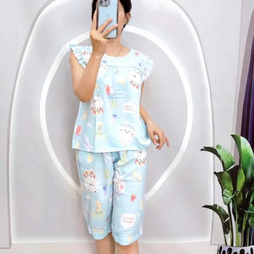 Đồ bộ vải tole quần lửng áo sát nách bèo nhiều hoạ tiết