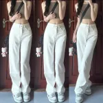 Quần Jeans Cotton Nữ Ống Suông Vải Dày Mềm Không Co Giãn Tôn Dáng