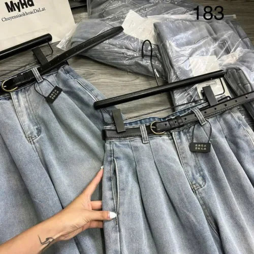 Quần Jeans Cotton Nữ Ống Suông Vải Dày Mềm Không Co Giãn Tôn Dáng