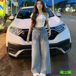 Quần Jeans Cotton Nữ Ống Suông Vải Dày Mềm Không Co Giãn Tôn Dáng