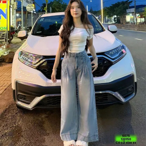 Quần Jeans Cotton Nữ Ống Suông Vải Dày Mềm Không Co Giãn Tôn Dáng