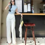 Quần Jeans Cotton Nữ Ống Suông Vải Dày Mềm Không Co Giãn Tôn Dáng