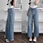 Quần Jeans Nữ Ống Rộng Vải Dày Mềm Không Co Giãn Phối Nơ Ở Túi Quần Cực Xinh