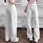 Quần Jeans Nữ Ống Rộng Vải Dày Mềm Không Co Giãn Phối Nơ Ở Túi Quần Cực Xinh