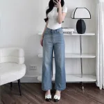 Quần Jeans Nữ Ống Rộng Vải Dày Mềm Không Co Giãn Phối Nơ Ở Túi Quần Cực Xinh
