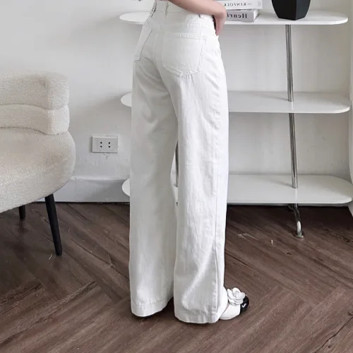 Quần Jeans Nữ Ống Rộng Vải Dày Mềm Không Co Giãn Phối Nơ Ở Túi Quần Cực Xinh