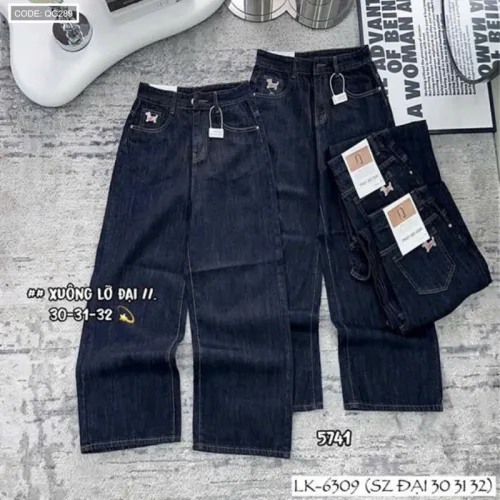 Quần Jeans Nữ Ống Suông Vải Dày Mềm Không Co Giãn Tôn Dáng