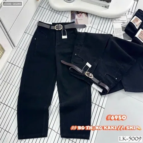 Quần Jeans Nữ Ống Suông Vải Dày Mềm Không Co Giãn Tôn Dáng