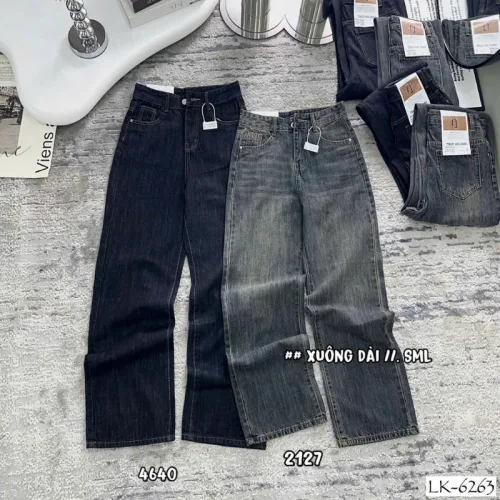 Quần Jeans Nữ Ống Suông Vải Dày Mềm Không Co Giãn Tôn Dáng
