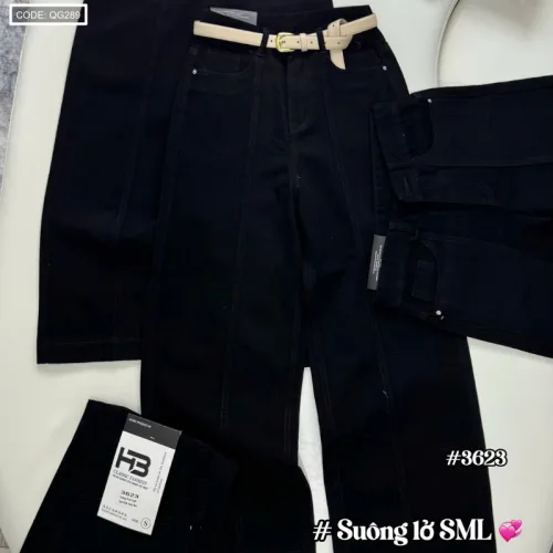 Quần Jeans Nữ Ống Suông Vải Dày Mềm Không Co Giãn Tôn Dáng