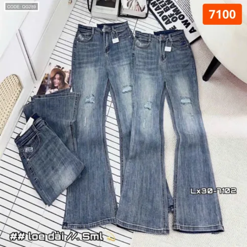 Quần Jeans Nữ Ống Suông Vải Dày Mềm Không Co Giãn Tôn Dáng