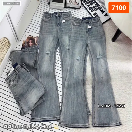 Quần Jeans Nữ Ống Suông Vải Dày Mềm Không Co Giãn Tôn Dáng