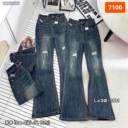 Quần Jeans Nữ Ống Suông Vải Dày Mềm Không Co Giãn Tôn Dáng