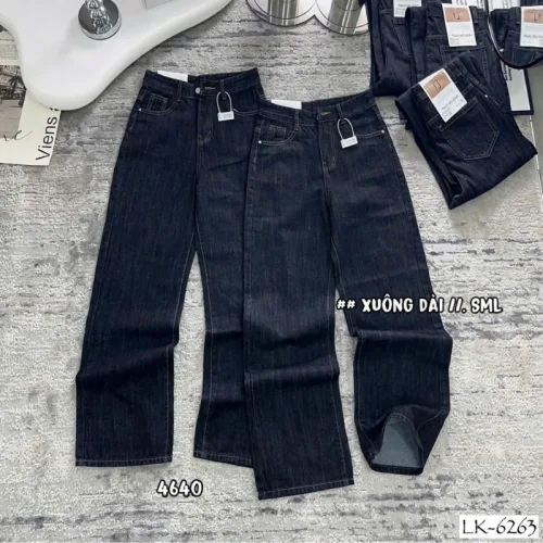 Quần Jeans Nữ Ống Suông Vải Dày Mềm Không Co Giãn Tôn Dáng