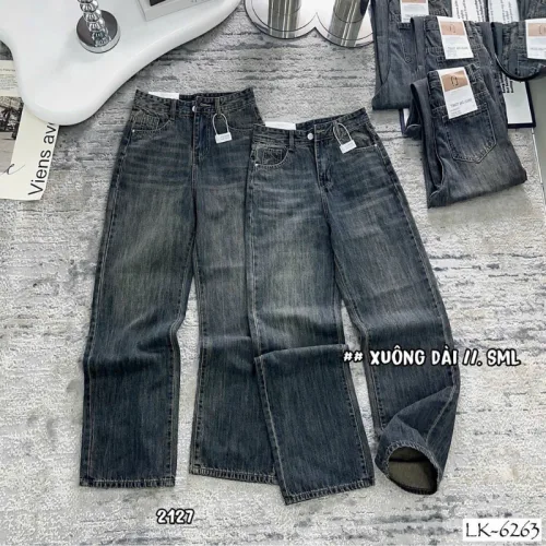 Quần Jeans Nữ Ống Suông Vải Dày Mềm Không Co Giãn Tôn Dáng