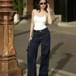 Quần Jeans Nữ Ống Suông Vải Dày Mềm Không Co Giãn Tôn Dáng