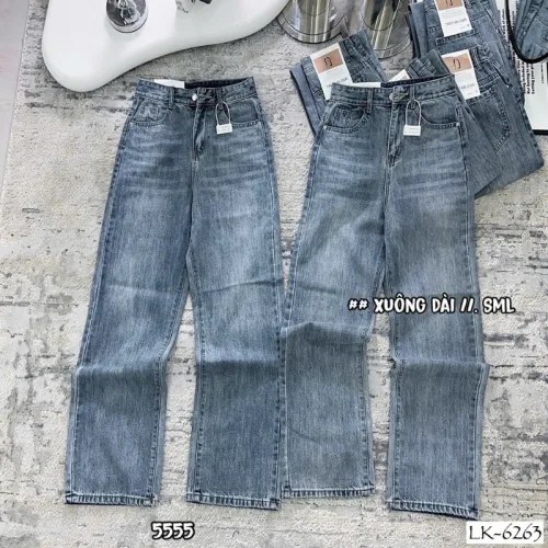 Quần Jeans Nữ Ống Suông Vải Dày Mềm Không Co Giãn Tôn Dáng