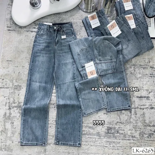 Quần Jeans Nữ Ống Suông Vải Dày Mềm Không Co Giãn Tôn Dáng