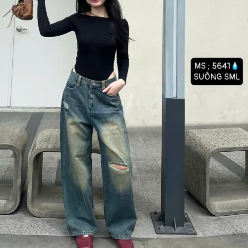 Quần Jeans Nữ Ống Suông Vải Dày Mềm Không Co Giãn Tôn Dáng Bền Đẹp - 5641