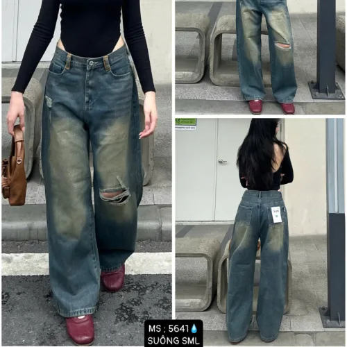 Quần Jeans Nữ Ống Suông Vải Dày Mềm Không Co Giãn Tôn Dáng Bền Đẹp - 5641