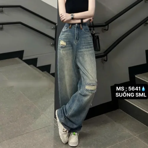 Quần Jeans Nữ Ống Suông Vải Dày Mềm Không Co Giãn Tôn Dáng Bền Đẹp - 5641