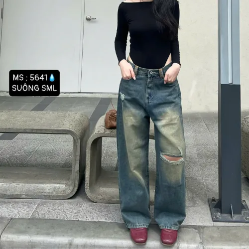 Quần Jeans Nữ Ống Suông Vải Dày Mềm Không Co Giãn Tôn Dáng Bền Đẹp - 5641
