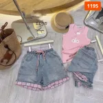 Quần Jeans Nữ Ngố Rách Vải Màu/Phối Sọc Caro - Quần Jean Lưng Thun Đẹp Dày Mềm Không Co Giãn