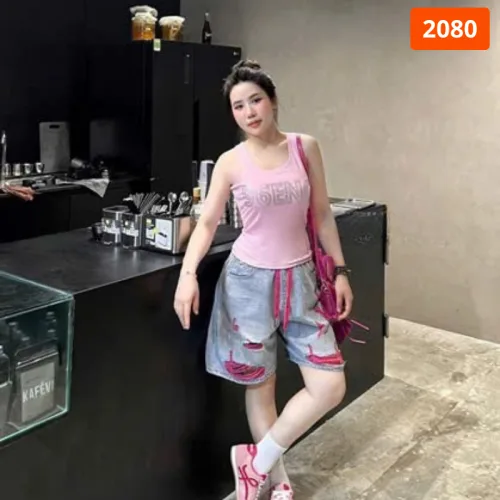 Quần Jeans Nữ Ngố Rách Vải Màu/Phối Sọc Caro - Quần Jean Lưng Thun Đẹp Dày Mềm Không Co Giãn
