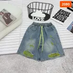 Quần Jeans Nữ Ngố Rách Vải Màu/Phối Sọc Caro - Quần Jean Lưng Thun Đẹp Dày Mềm Không Co Giãn
