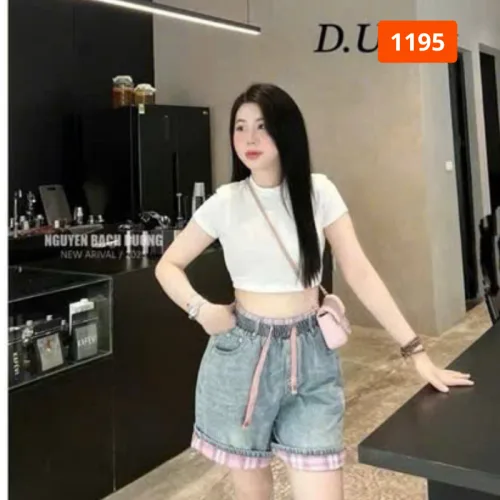 Quần Jeans Nữ Ngố Rách Vải Màu/Phối Sọc Caro - Quần Jean Lưng Thun Đẹp Dày Mềm Không Co Giãn
