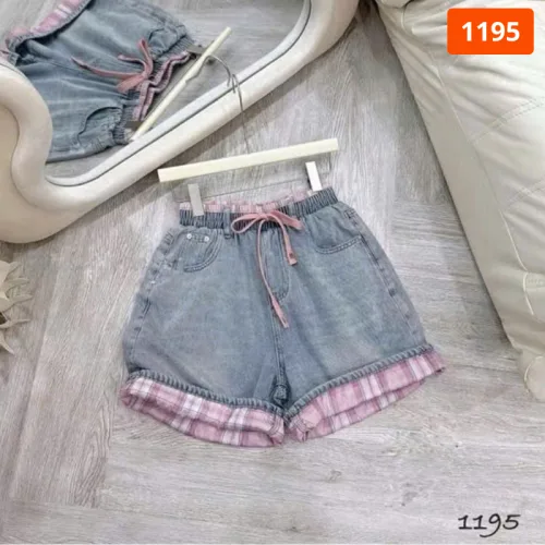 Quần Jeans Nữ Ngố Rách Vải Màu/Phối Sọc Caro - Quần Jean Lưng Thun Đẹp Dày Mềm Không Co Giãn