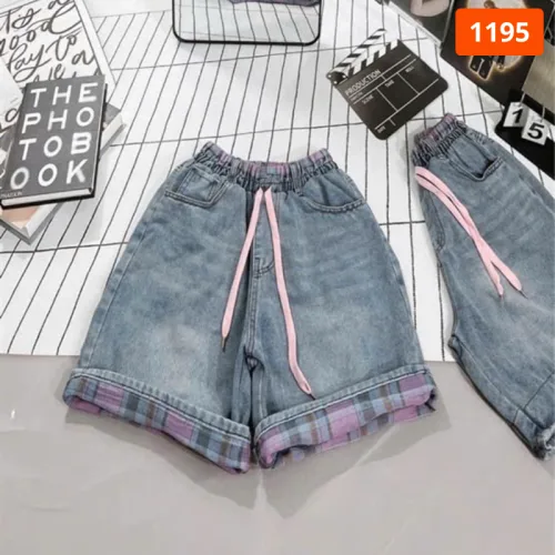 Quần Jeans Nữ Ngố Rách Vải Màu/Phối Sọc Caro - Quần Jean Lưng Thun Đẹp Dày Mềm Không Co Giãn