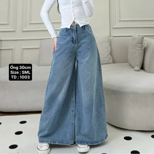 Quần Jeans Nữ Suông Loe Xanh Mẫu Kiểu - Quần Ống Rộng Vải Đẹp Dày Mềm Không Co Giãn
