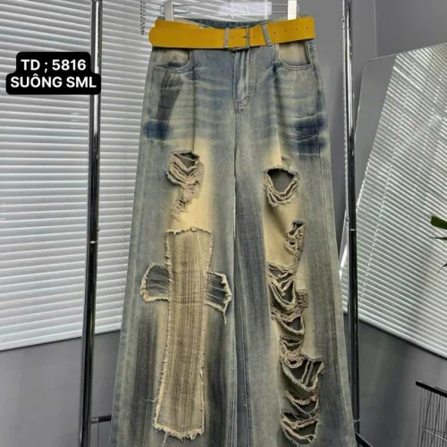 Quần Jeans Nữ Trơn Ống Rộng - Quần Ống Suông Jean Nữ - Quần Short Rách Vải Dày Mềm Không Co Giãn - Nhiều Mẫu