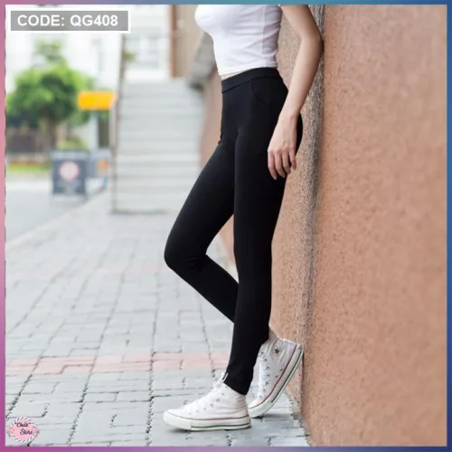Quần Leggin nữ 2 túi sau màu đen kèm túi cao cấp