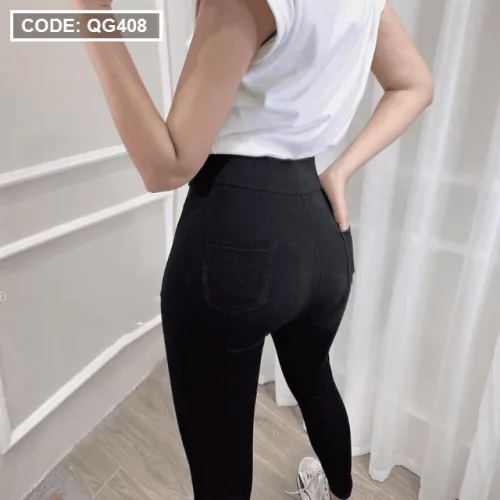 Quần Leggin nữ 2 túi sau màu đen kèm túi cao cấp