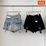 Quần Short Jean Nữ Thêu Logo - Quần Short Kaki Kiểu - Quần gIả Váy Dây Không Co Giãn Đứng Form Chuẩn