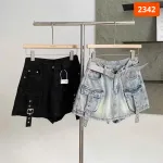 Quần Short Jean Nữ Thêu Logo - Quần Short Kaki Kiểu - Quần gIả Váy Dây Không Co Giãn Đứng Form Chuẩn