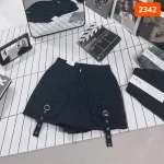 Quần Short Jean Nữ Thêu Logo - Quần Short Kaki Kiểu - Quần gIả Váy Dây Không Co Giãn Đứng Form Chuẩn