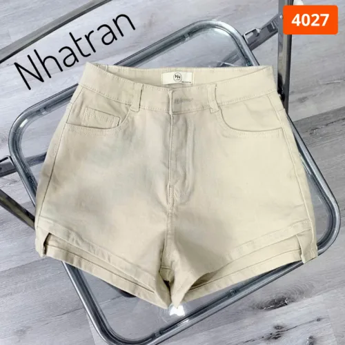 Quần Short Jean Nữ Thêu Logo - Quần Short Kaki Kiểu - Quần gIả Váy Dây Không Co Giãn Đứng Form Chuẩn