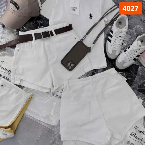 Quần Short Jean Nữ Thêu Logo - Quần Short Kaki Kiểu - Quần gIả Váy Dây Không Co Giãn Đứng Form Chuẩn