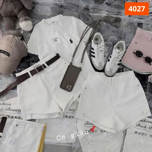Quần Short Jean Nữ Thêu Logo - Quần Short Kaki Kiểu - Quần gIả Váy Dây Không Co Giãn Đứng Form Chuẩn