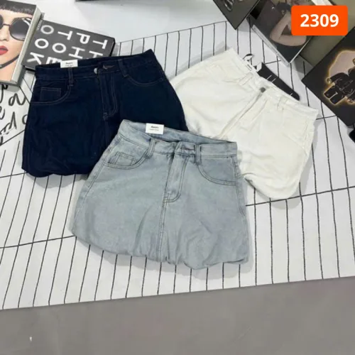 Quần Short Jean Nữ Thêu Logo - Quần Short Kaki Kiểu - Quần gIả Váy Dây Không Co Giãn Đứng Form Chuẩn
