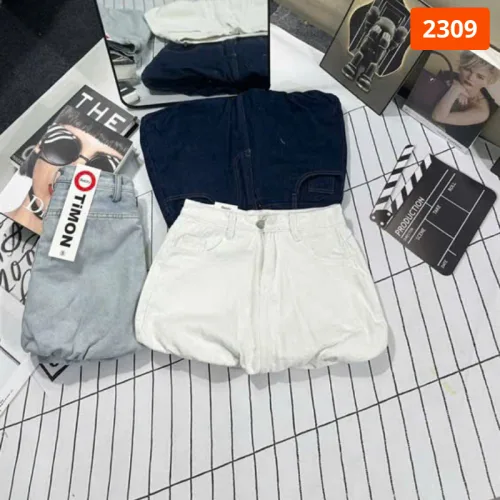 Quần Short Jean Nữ Thêu Logo - Quần Short Kaki Kiểu - Quần gIả Váy Dây Không Co Giãn Đứng Form Chuẩn