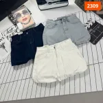 Quần Short Jean Nữ Thêu Logo - Quần Short Kaki Kiểu - Quần gIả Váy Dây Không Co Giãn Đứng Form Chuẩn