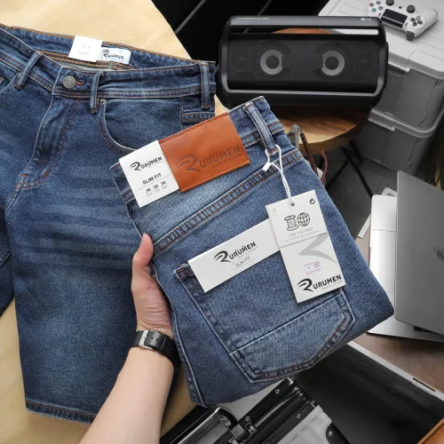 Quần Short Jeans Nam Rurumen Màu Xanh Cao Cấp Hàng VNXK