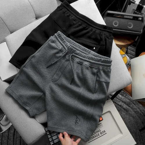 Quần Short Thun Nam Viền Sọc Thêu Logo Chữ