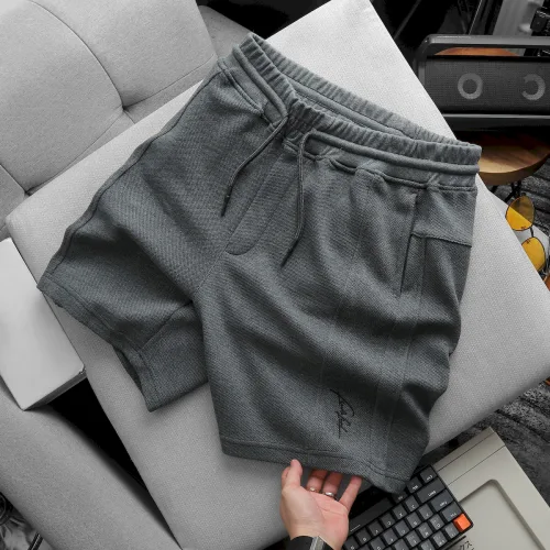 Quần Short Thun Nam Viền Sọc Thêu Logo Chữ
