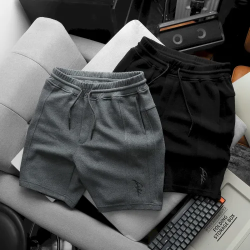 Quần Short Thun Nam Viền Sọc Thêu Logo Chữ