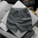 Quần Short Thun Nam Viền Sọc Thêu Logo Chữ